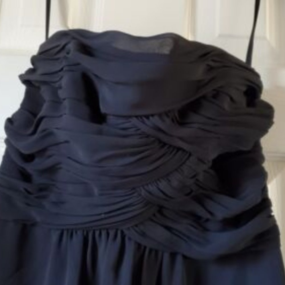 White House Black Market Black Strapless Chiffon Gathered Cocktail Dress Size 4